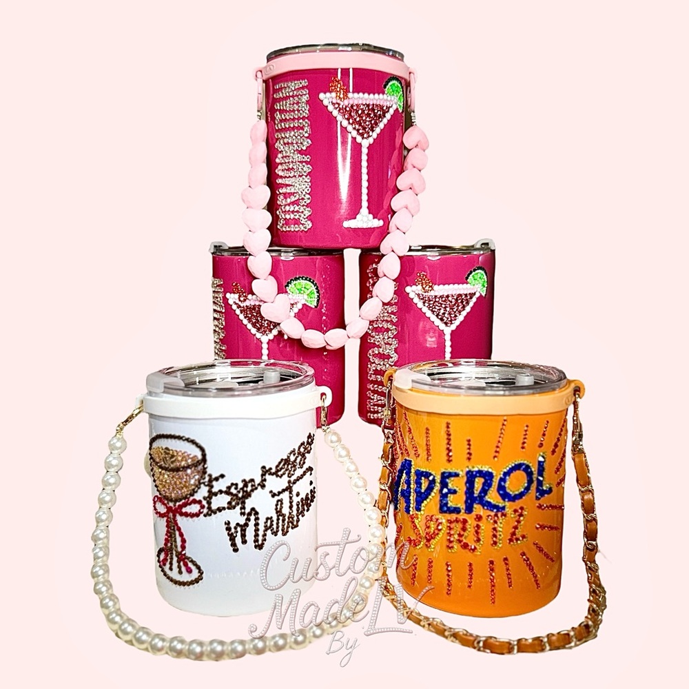 Orange Aperol Spritz 10oz stainless steel Cocktail Tumbler w/Chain Strap Handle
